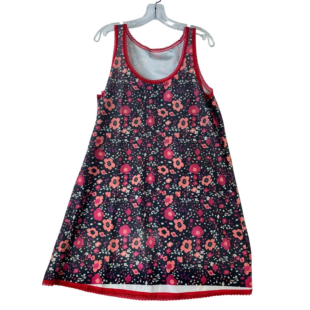 Tracy Mini Shift Tank Dress Women's L Black Floral Scoop Neck Cute Hippie Trendy
